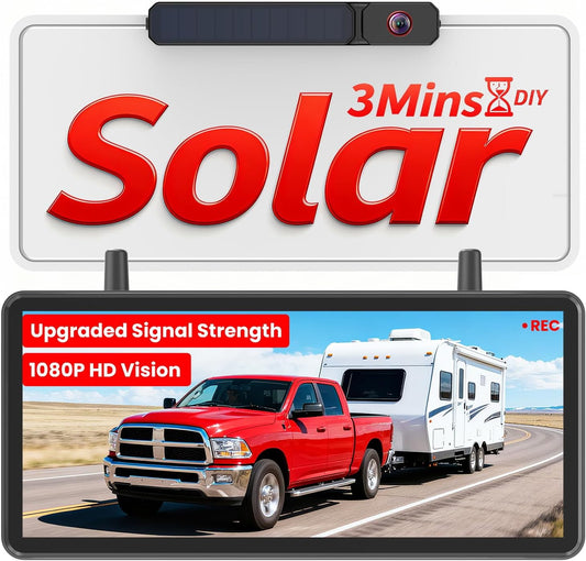 AUTO-VOX Draadloze achteruitrijcamera op zonne-energie: 7,2 inch HD-display, split-screen, dubbele antenne, installatie 3 minuten, nachtzicht 1080p, DVR - achteruitrijcamera voor auto, vrachtwagen