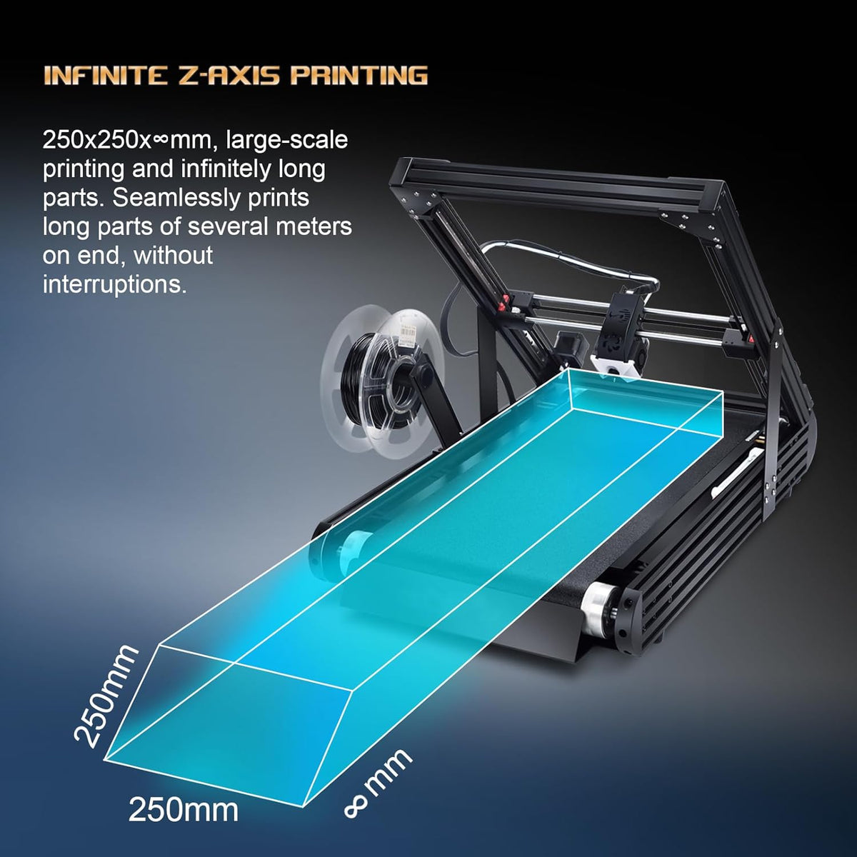IdeaFormer IR3 V2 3D-printer met transportband, 250 x 250 ×∞ mm, oneindige Z metalen riem, 3D-drukmachines, lang, stapel en grote modeldruk, max. 400 mm/s