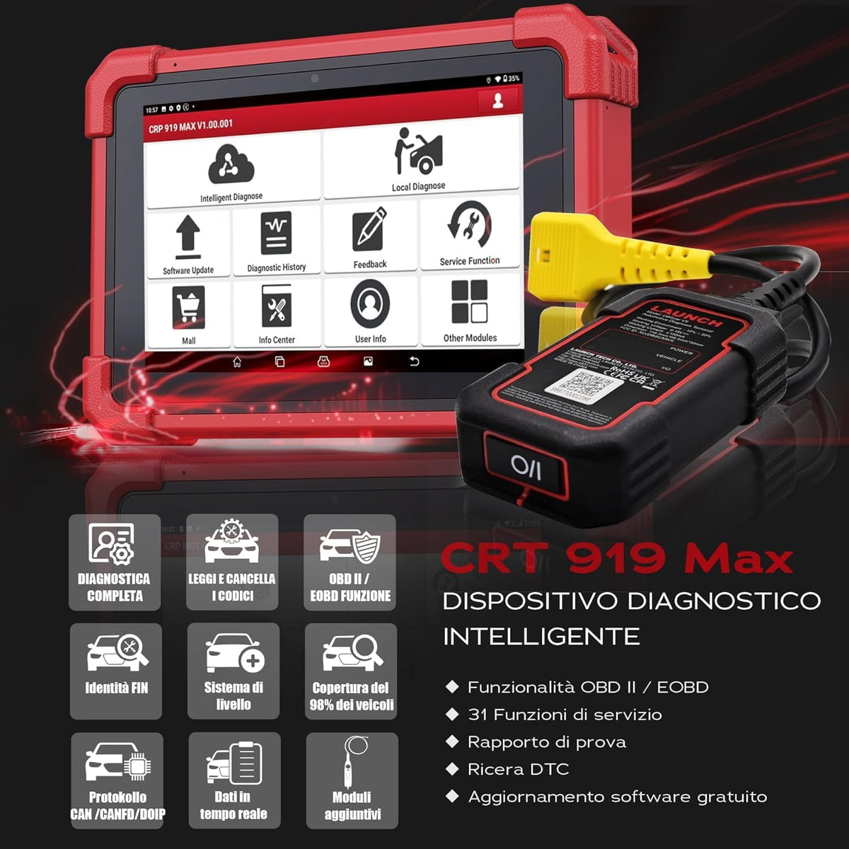 OBD2 Diagnoseapparaat – Auto Diagnosetool – Foutcode Lezer – Service Reset Apparaat – Actieve Tester – Diagnostiek op OE-niveau – 31+ Reset- en Servicefuncties