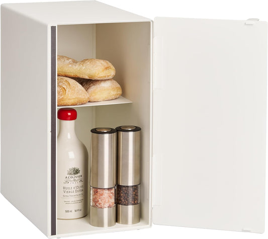 Yamazaki 5682 TOSCA Bread Case Tall, white, Steel/Wood, 22 x 36 x 41 cm