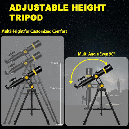 Telescoop voor volwassenen, professionele astronomie, 90 mm opening, 700 mm krachtige telescoop voor beginners en kinderen met precisie-instelling, vertisteel AZ-montage