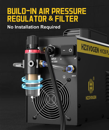 H HZXVOGEN Plasmasnijder, 50A Draagbare HF-luchtplasmasnijder met digitaal display en nabewerking, 230V DC IGBT-inverter, 1/3 inch schone snede voor beginners doe-het-zelf (HVC50)
