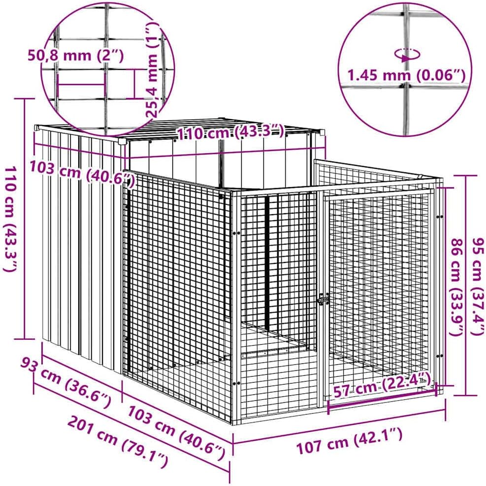 vidaXL Dog house with roof 110x201x110 cm galvanized steel anthracite