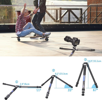 Koolstofvezel Statief – Camerastatief – Fotostatief – Reisstatief – Videostatief – 32,5 Inch / 82,5 Cm – Lichtgewicht Koolstofvezel – Verstelbare Pootstanden