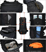 Wandelrugzak - Kampeertas - Trekking rugzak - Camping Essentials Tas - met Regenhoes - 70L - Lichtgewicht - Waterdichte - Nylon - Zwart