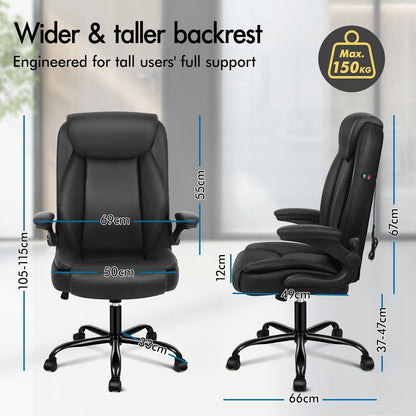ALFORDSON Massage Bureaustoel, Ergonomische Computerstoel met Armleuning, Kunstleren Bureaustoel, Draagvermogen 150 kg, Rugleuning 90-135°, In Hoogte Verstelbaar, Zwart
