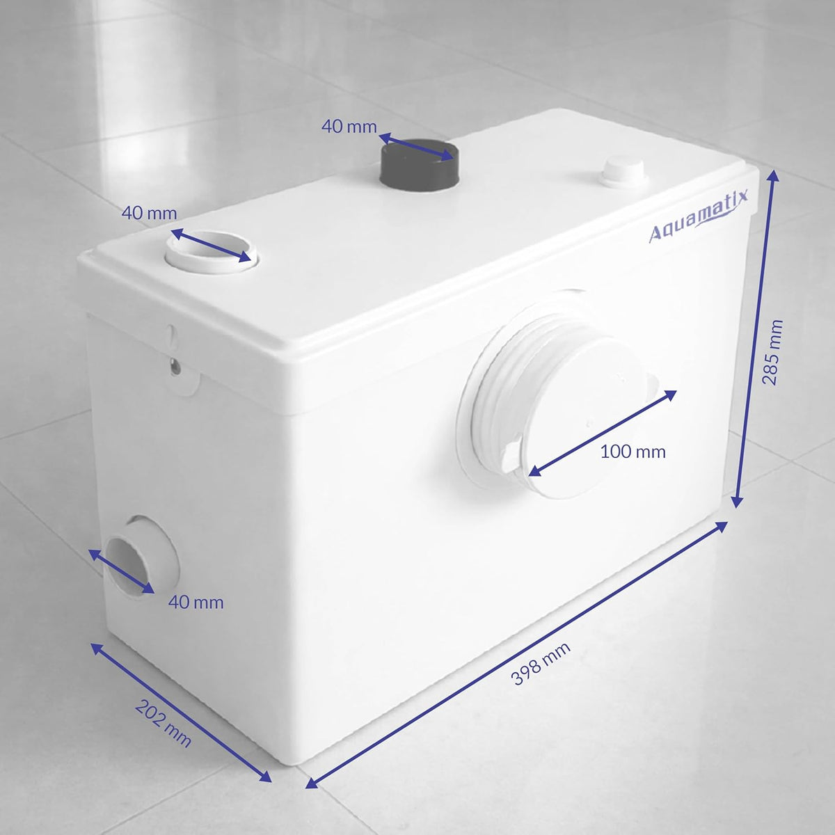 Aquamatix compacte hefinstallatie 600 W met vermaler, afvalwaterpomp tot 10 m opvoerhoogte, met 3 inlaten, voor WC, douche en wastafel