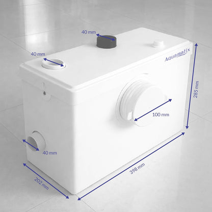 Aquamatix compacte hefinstallatie 600 W met vermaler, afvalwaterpomp tot 10 m opvoerhoogte, met 3 inlaten, voor WC, douche en wastafel