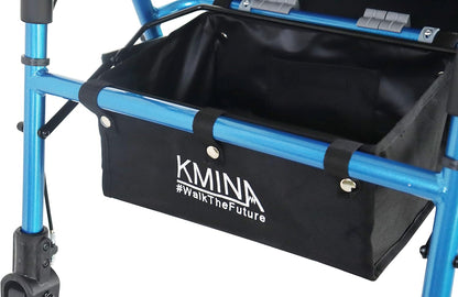 KMINA Rollator 4-wielen, opvouwbaar, licht, zitting, 2-in-1, verstelbaar, comfort, mobiliteit, blauw