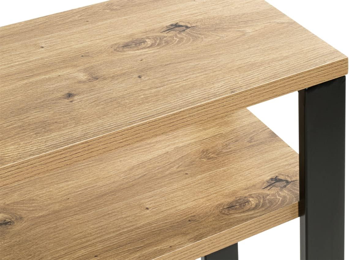 HAKU Console eiken, zwart, MDF, metaal - Maat: B 70 cm x H 75 cm x D 28 cm, Stijl: Modern