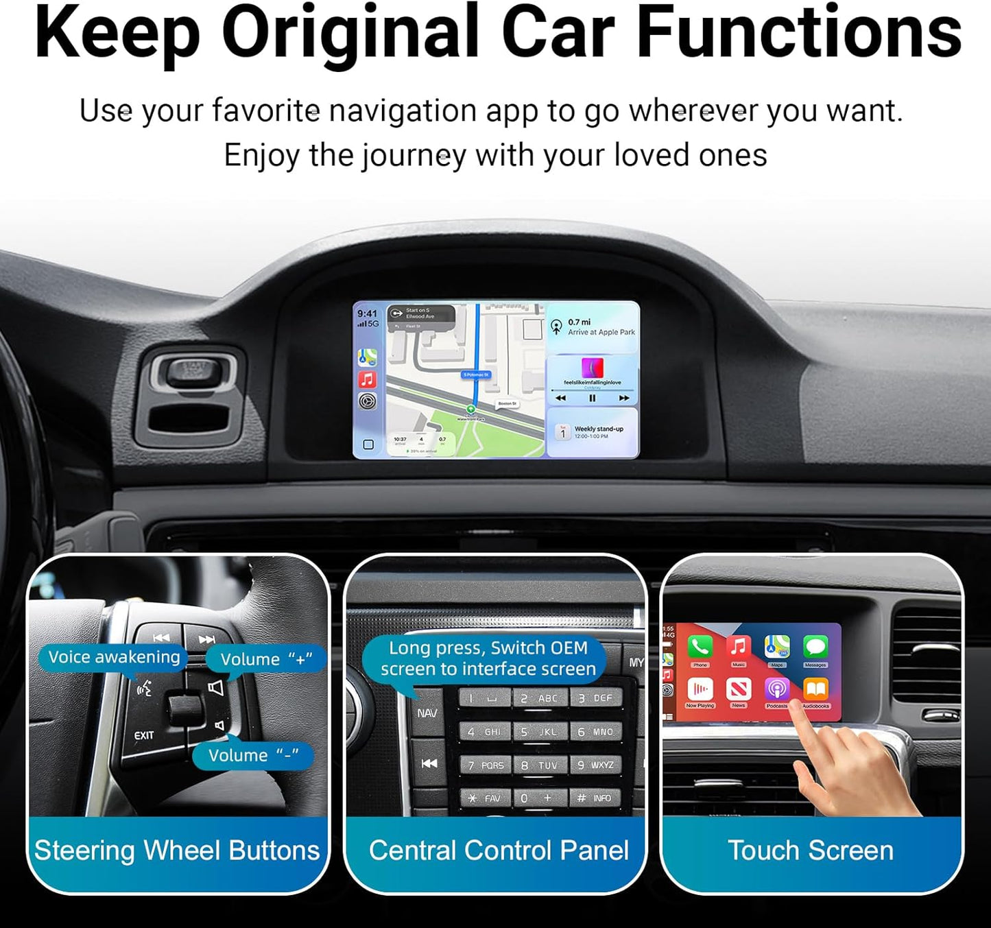 Draadloze CarPlay Decoder – CarPlay Interface – Android Auto Adapter – Infotainmentsysteem Upgrade – Dashboard Connector – Plug & Play Installatie – Dual-Band WiFi & Bluetooth 5.0
