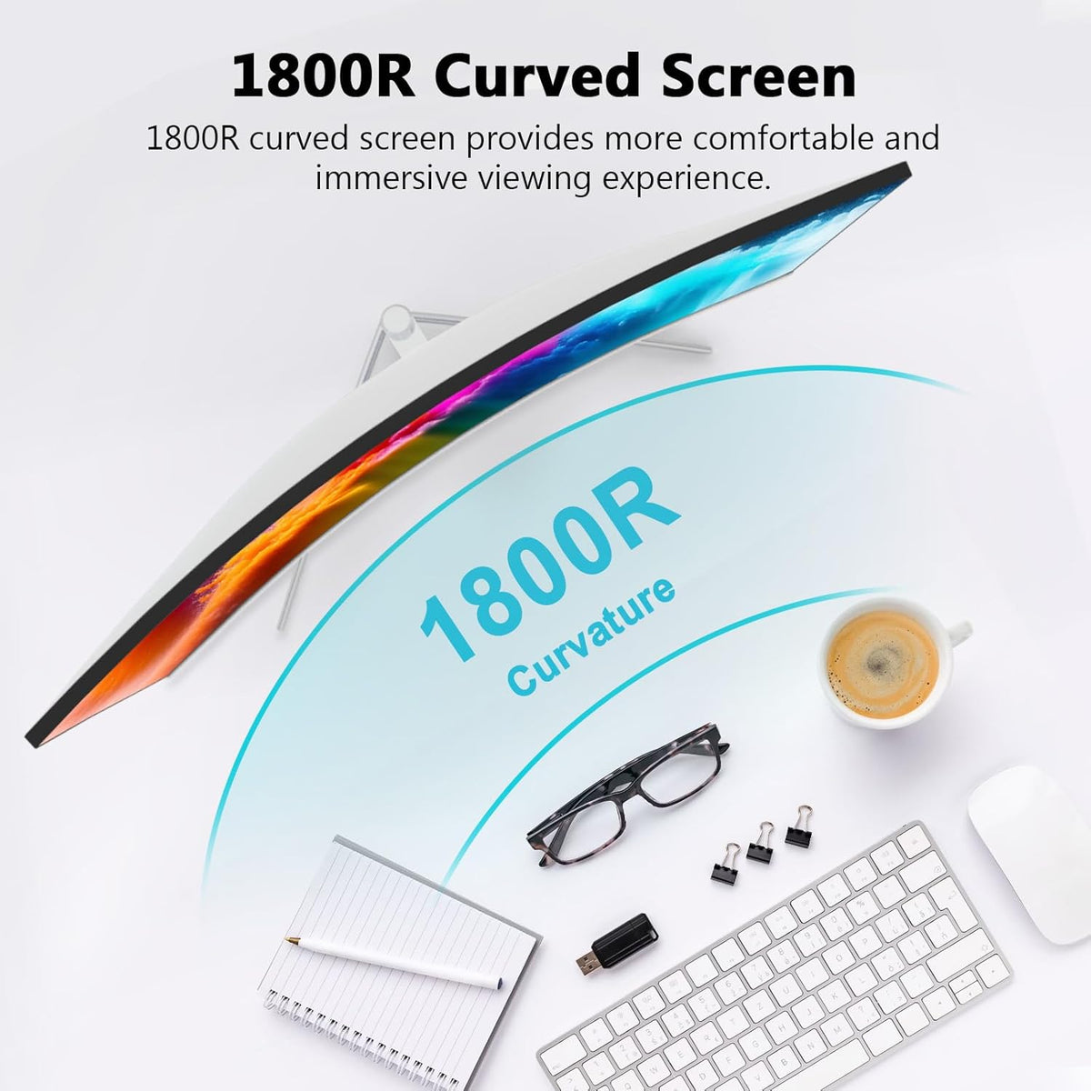 Z-Edge Gaming Monitor Curved 27 inch, 75Hz, FHD 1080P (1920x1080), Monitor Office White with HDMI Cable, 1800R VA Frameless, 178° Viewing Angle From, VGA+HDMI, Adjustable Tilt, Eye-Care Technology
