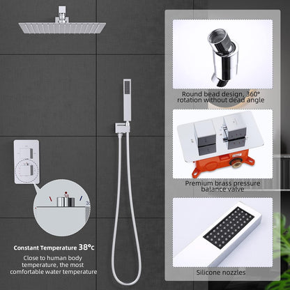 Douchekraan – Douchesysteem – Thermostaatkraan – Douchemengkraan – Regendouche – Inbouw – 30 cm Regendouchekop – Messing & Chroom