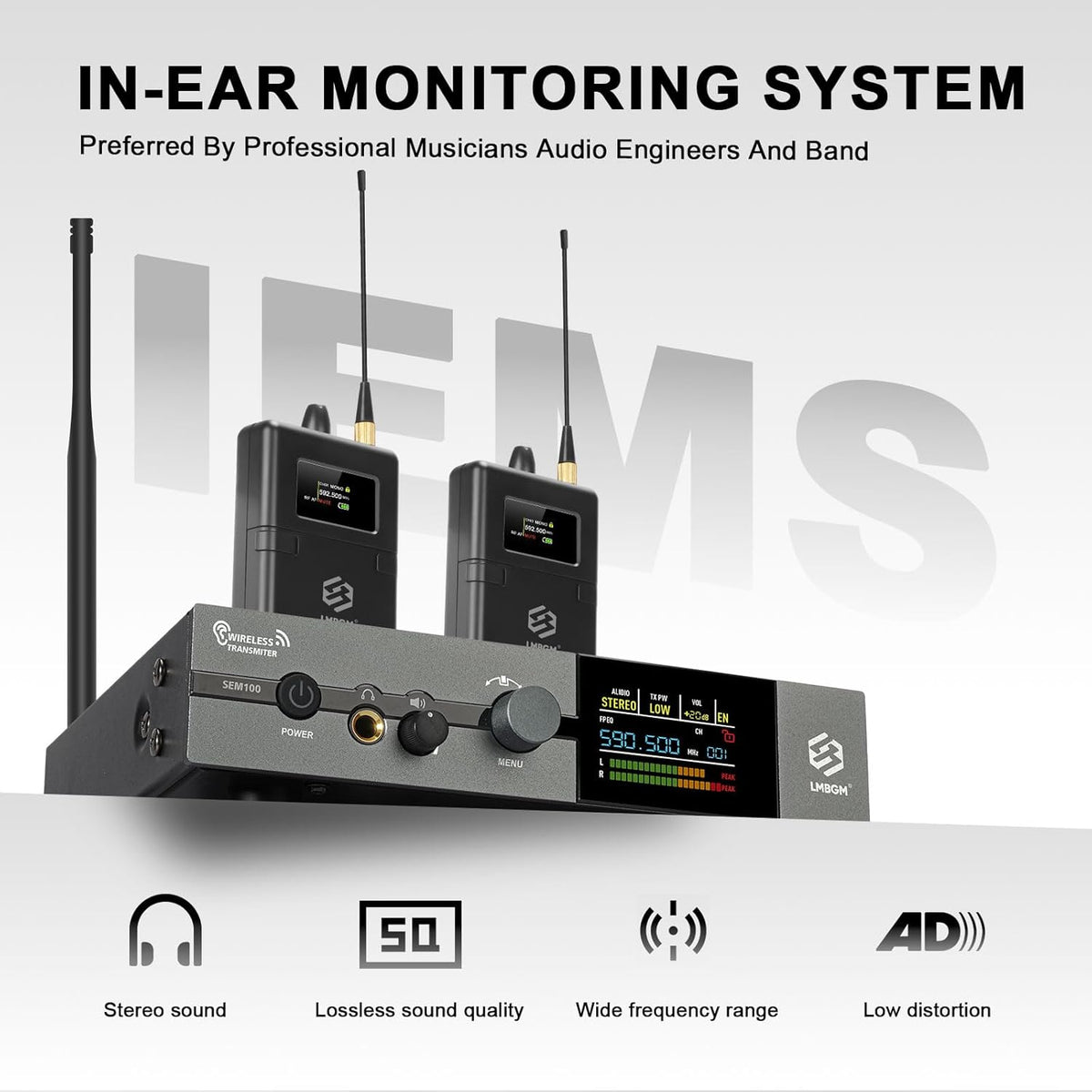 SEM100 Stereo Wireless In-Ear Monitor System - Professioneel IEM-apparaat voor live performance en geluidsstudio (1-kanaal, 1/2 zakzender, high-fidelity-geluidskwaliteit) (SEM100-2)