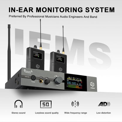 SEM100 Stereo Wireless In-Ear Monitor System - Professioneel IEM-apparaat voor live performance en geluidsstudio (1-kanaal, 1/2 zakzender, high-fidelity-geluidskwaliteit) (SEM100-2)