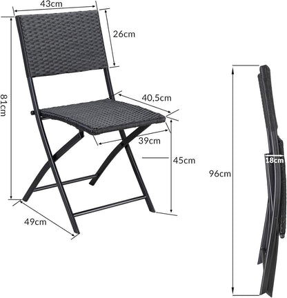 Casaria Polyrattan Set of 4 Folding Chairs Balcony Camping Foldable Weatherproof Balcony Chair Garden Chair Black - QUORE