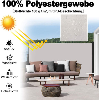 Zijscherm – Zijluifel – Zijmarkies – Zonwering – Windscherm – Uittrekbaar 180x600 cm – Waterbestendig Polyester – Privacy- en Zonbescherming