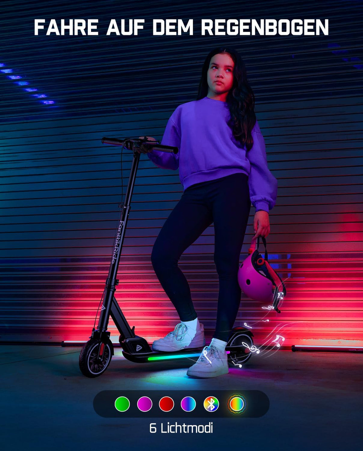 FanttikRide T9 Apex Elektrische step voor kinderen, 1,3-1,7 m, 200 W motor, led-kleurlicht, bluetooth-muziek, 12/16/20 km/u digitaal display, in hoogte verstelbaar, opvouwbaar, tot 40 minuten, zwart