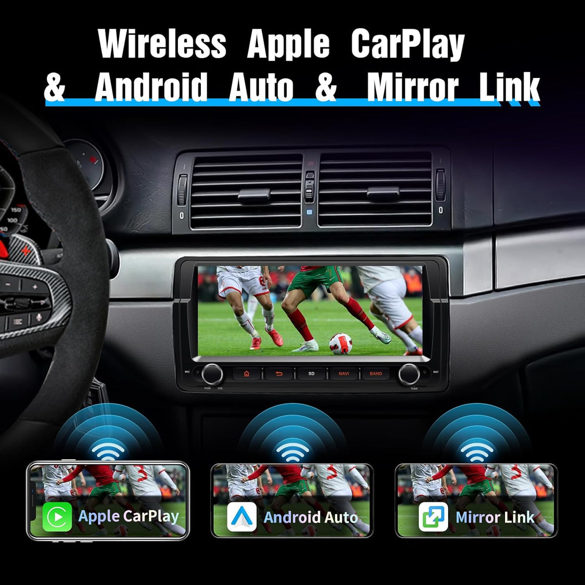 8,8'' Android 14 autoradio voor BMW E46 M3 / Rover 75 / MG ZT | 1-DIN in-dash radio met draadloos CarPlay & Android Auto | 4G LTE internet | 4GB RAM 64GB | GPS-navigatie | HD IPS touchscreen