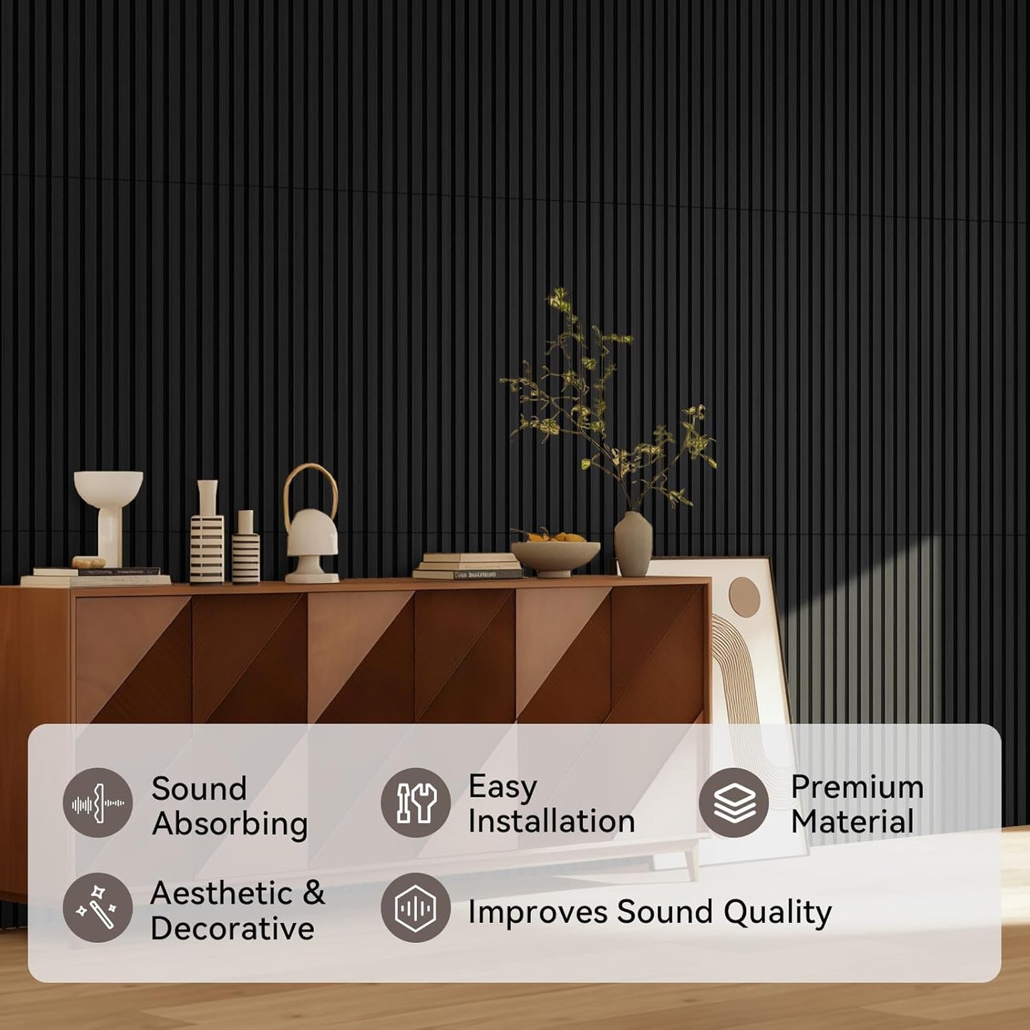 Akoestisch Houten Wandpaneel – Akoestisch Paneel – Houten Wandpaneel – Geluidsabsorberend Paneel – Akoestische Wandbekleding – 2400 x 600 mm, 2-Delig Opvouwbaar – MDF En Polyester Met Hoge Dichtheid, Geluidsabsorptie Tot 0,95