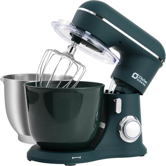 Kitchen in the Box Keukenmachine, 1300W, 10 snelheden, 4.5L + 5L mengkommen, elektrische standmixer met garde, klopper en deeghaak (Donkergroen, 4.5L)
