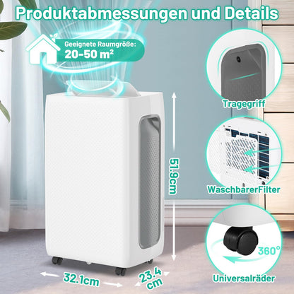 Luchtontvochtiger, 26 l/dag, kamerontvochtiger met 3 bedrijfsmodi, digitaal display, afvoerslang en afneembare watertank, ontdooifunctie, 24-uurs timer, stille ontvochtiger, elektrisch voor