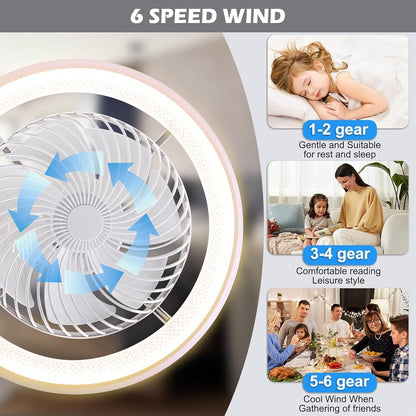stille plafondventilator met licht en afstandsbediening APP, 49cm bladloze plafondventilatorlamp 6 snelheden 3 tinten, timer, zomer-winterfunctie (72w, wit)