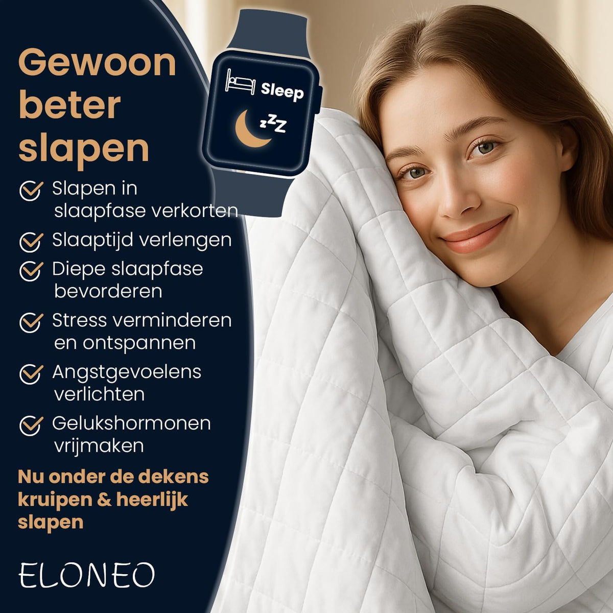ELONEO verzwaringsdeken 200x200 cm met 7 kg, TÜV- en Oeko-Tex-gecertificeerd, weighted blanket van 100% katoen, ontspanningsdeken & anti-stress therapiedeken, zware deken om onder te slapen