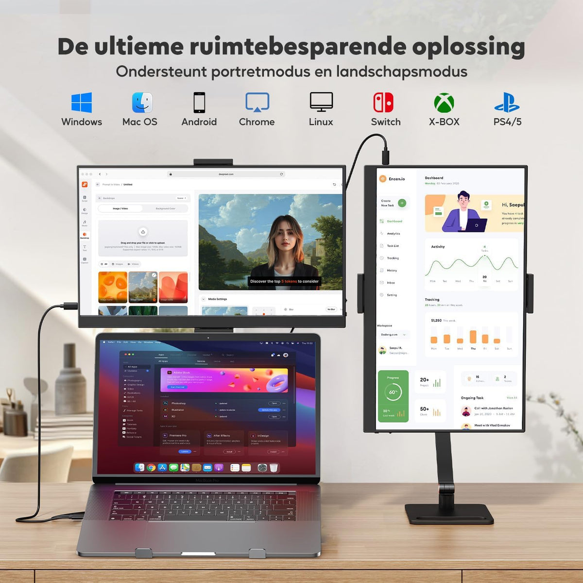 HONGO Portable Monitor, Ultra Thin, 15.6 Inch Portable Monitor, 1920 x 1080 FHD, Laptop Display Expansion - QUORE