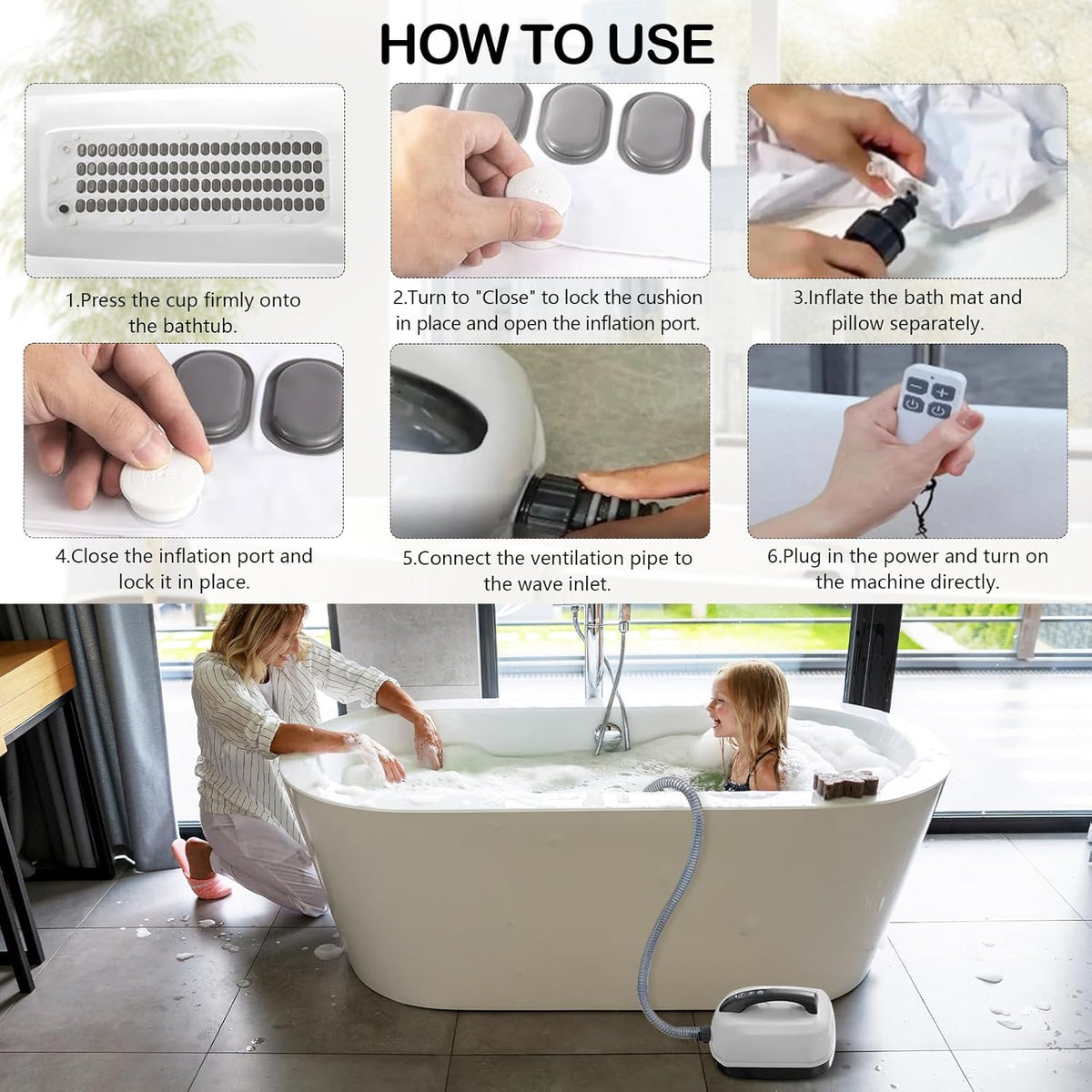 Buismat voor badkuip – Whirlpoolmat – Bubbelbadmat – Badmat – Massagemat – 114 sproeiers – 6 intensiteitsniveaus