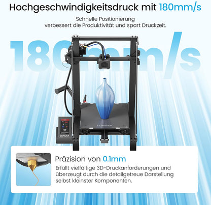 LONGER LK5 Pro 3D-printer, groot afdrukformaat 30 x 30 x 40 cm, 3D-printer met 4,3 inch touchscreen, open source, verbeterde dubbele blazenset, 0,1 mm nauwkeurig, 32-bits moederbord