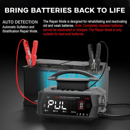 Autoacculader – Acculader – Batterijlader – Oplader – 30A Multi-Volt – Intelligent Laden Met LCD-Display – Herstelmode Voor Loodzuuraccu’s