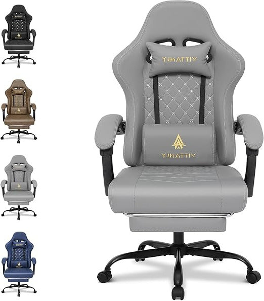 Gamingstoel – Bureaustoel – Gamestoel – Werkstoel – Draaistoel – Ergonomisch Ontwerp – Extra Breed Veerkussen – Grijs