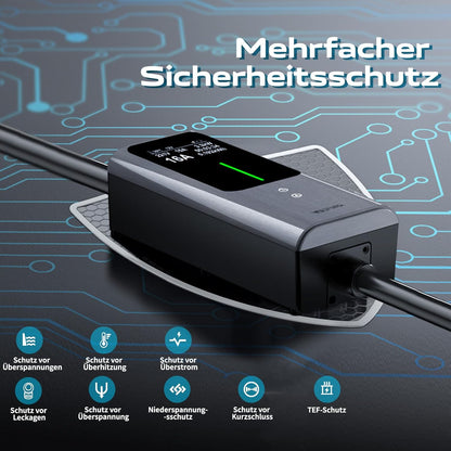 Type 2 oplaadkabel Schuko 3,68 kW | 6-16 A | 5 m, 1-fase EV oplader met bestuurbaar digitaal display, IP65 voor elektrische auto's IEC 62196-2 PHEV