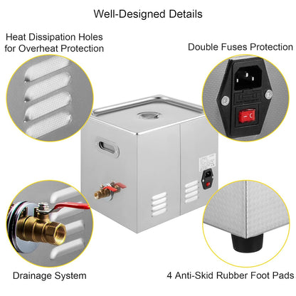 Ultrasone Reiniger – Ultrasoon Schoonmaakapparaat – Ultrasoonbad – Sieradenreiniger – Brillenreiniger – 10 Liter RVS Tank – Verwarming En Timer – 40 kHz Ultrasoonkracht