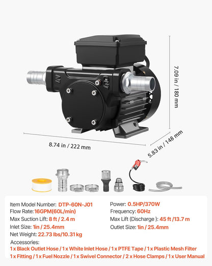 Brandstoftransferpomp – Dieseltransferpomp – Dieselpomp – Brandstofpomp – Oliepomp – 230 V Elektrisch – 60 l/min Met Automatische Uitschakeling