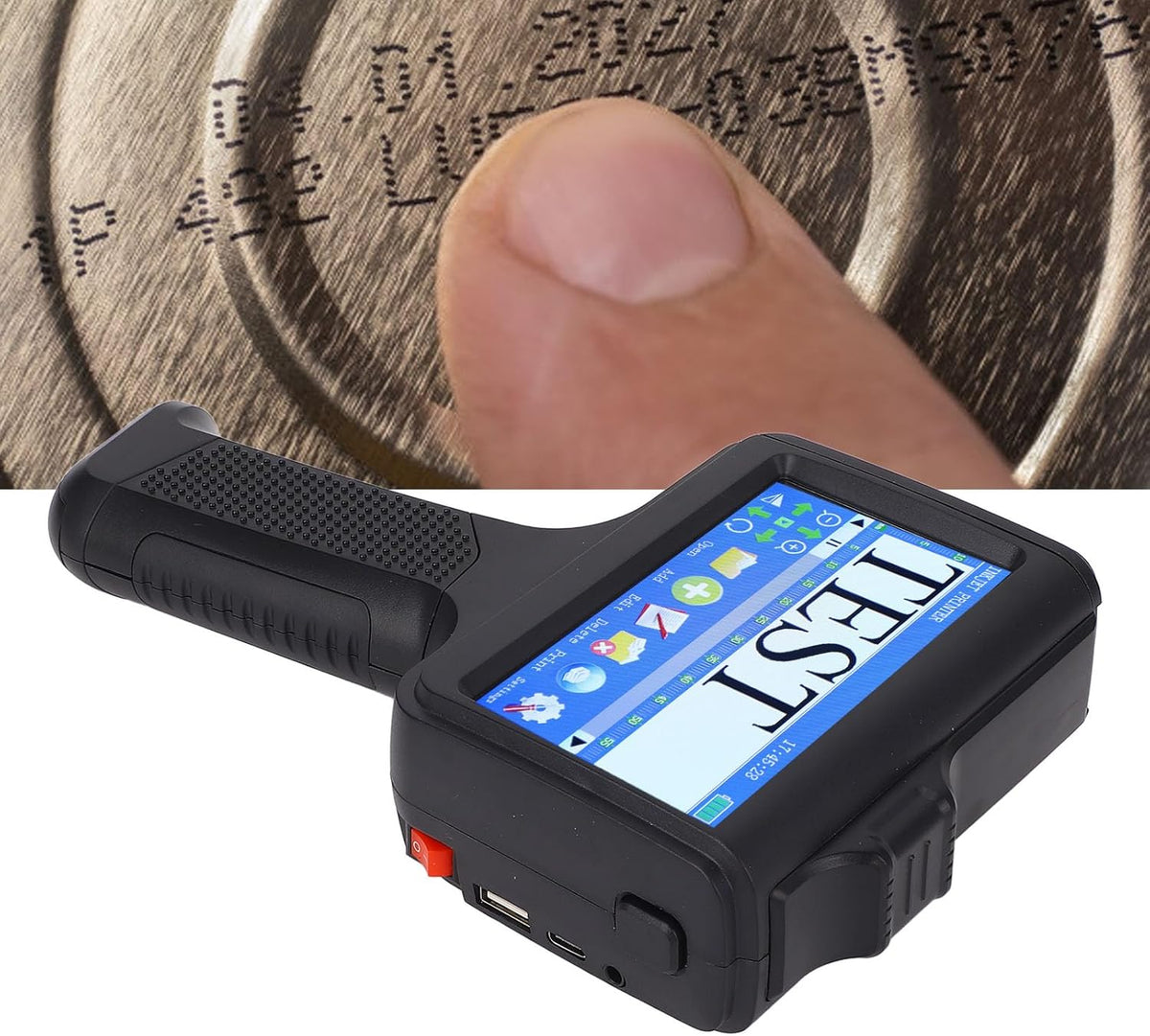 Handheld Inkjet Printer, 2-12.7mm Printing Height Portable Encoding Machine Supports Multi-Languages, 600 DPI Portable Inkjet Printer with 4.3 Inch Touch Screen for Barcode Date Logo - QUORE