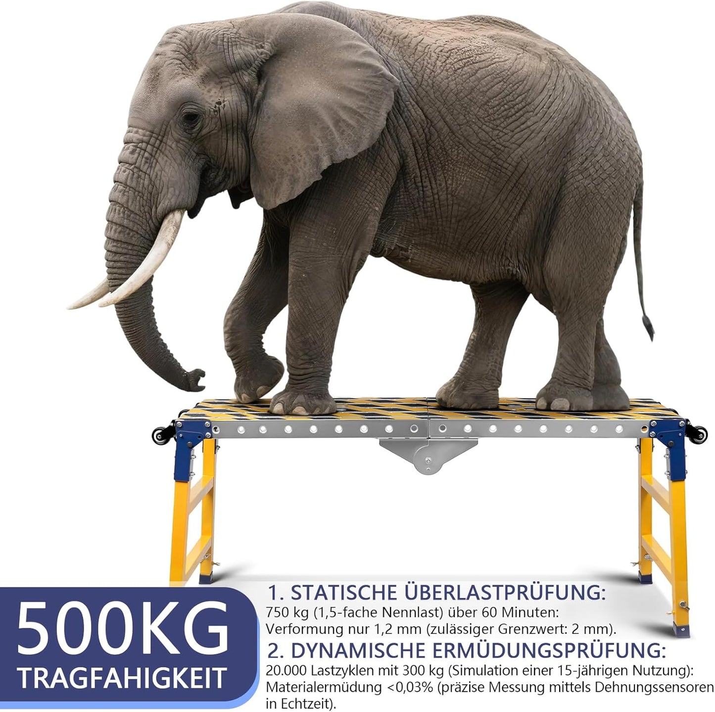 Stabiel 2-in-1 werkplatform + beweegbare lastafel met antislip plakstrips, 140 x 36 cm, verzinkte steiger met verstelbare hoogte, belastbaar tot 500 kg