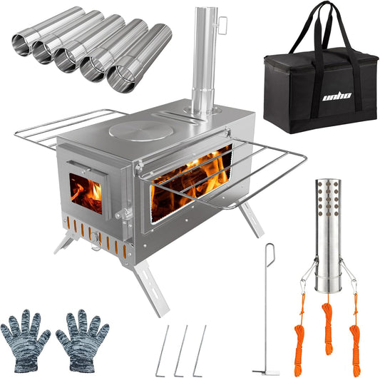 Houtkachel – Tentkachel – Campingkachel – Outdoor kachel – Houtbrander – RVS Staal – Draagbaar en Compact – 7 Schoorsteenpijpjes