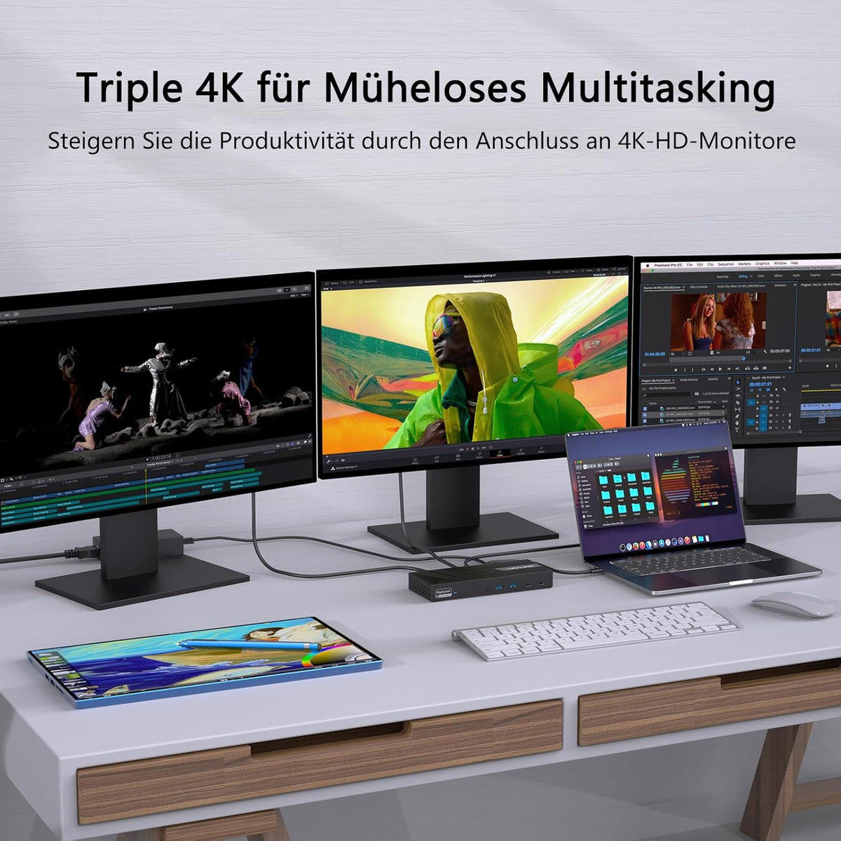 WAVLINK 15-in-1 DisplayLink Docking Station USB-C, Triple 4K monitoren (3X HDMI + 2x DP), 100W PD, 10 Gbit/s, Gigabit LAN, Audio/Mic, voor Windows & Mac (incl. M1/M2)