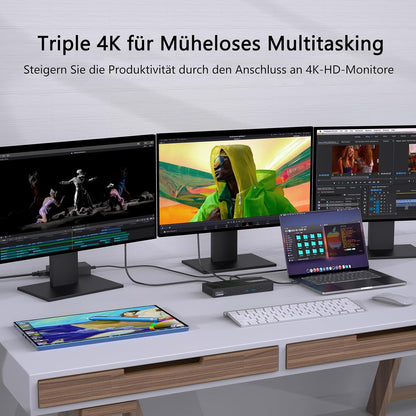 WAVLINK 15-in-1 DisplayLink Docking Station USB-C, Triple 4K monitoren (3X HDMI + 2x DP), 100W PD, 10 Gbit/s, Gigabit LAN, Audio/Mic, voor Windows & Mac (incl. M1/M2)