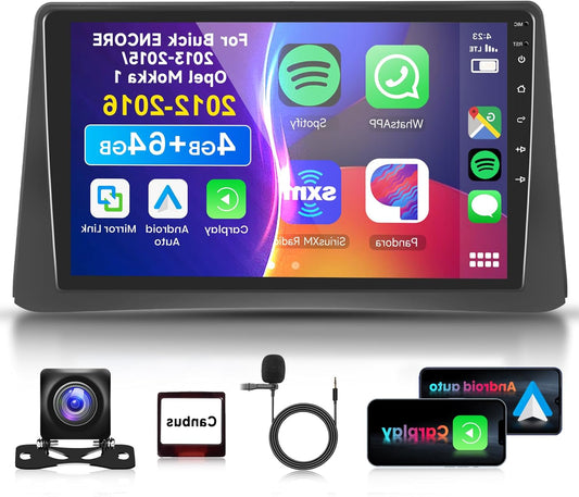 4G 64G 9" Bluetooth Car Radio for Opel Mokka 1 2012-2016/Buick Encore 2013-2015 Carplay Android Car,DSP EQ,1280 * 720,wifi GPS,Android 15,RDS/FM Radio 2 DIN with AHD Rear Camera - QUORE