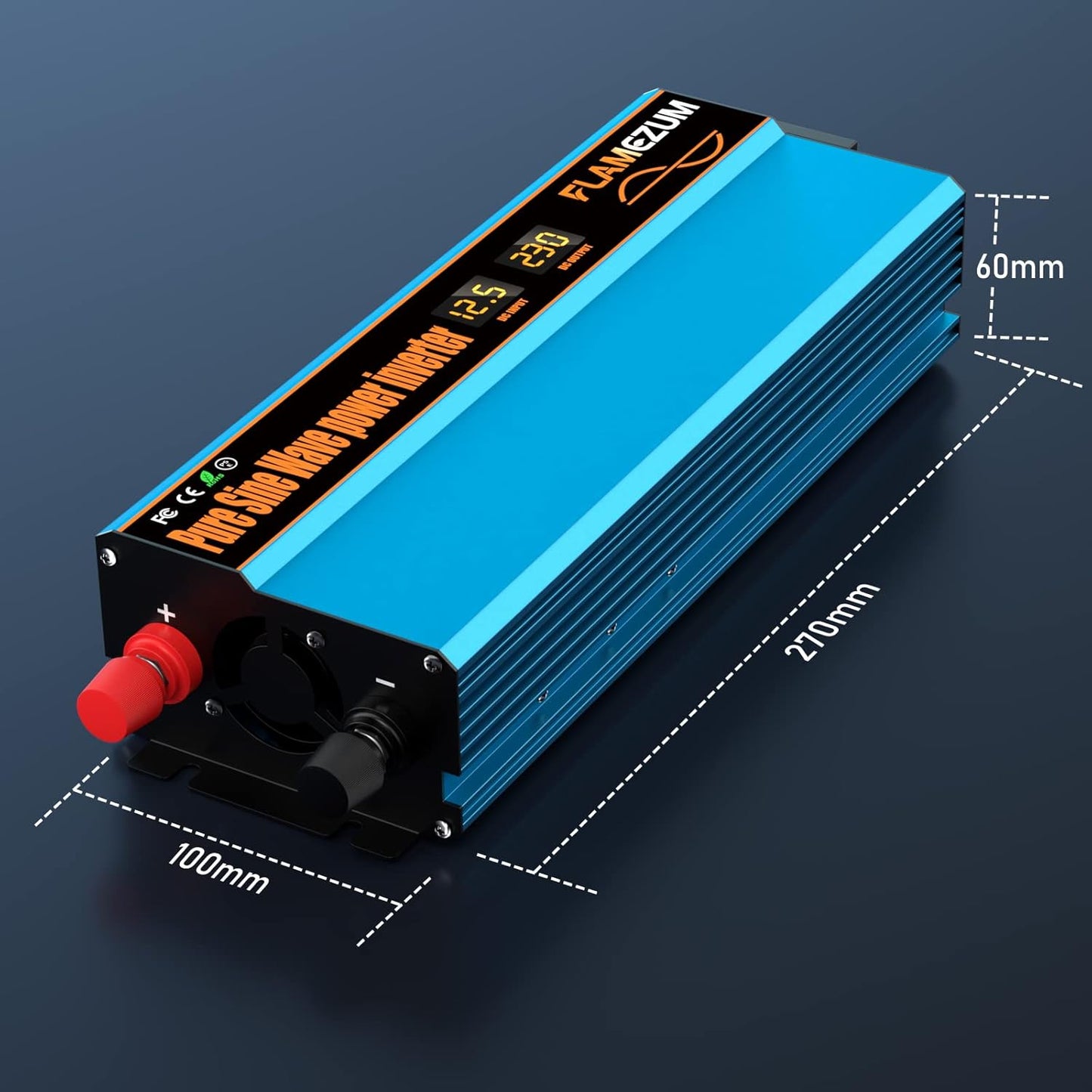 SUDOKEJI Spanningsomvormer 12 V naar 230 V, zuivere sinusomvormer 1000 W met EU-stekker, maximaal vermogen 2000 W voor auto's en kamperen.