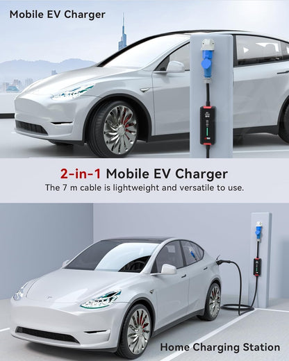 Type 2 EV Oplaadkabel – Laadkabel Elektrische Auto – EV Charger Kabel – Mode 3 Laadkabel – CEE Stekker Kabel – 7 Meter Lang – 6-32A Instelbare Stroom – Vertragingstimer Tot 8 Uur