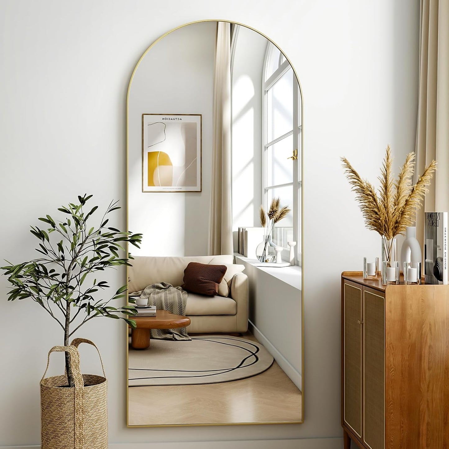 Grote Boogspiegel – Volledige Lengte Spiegel – Staande Spiegel – Wandspiegel – Vloerspiegel – Goud Kleur – 181 x 63 cm – Veiligheidsglas Met HD Reflectie