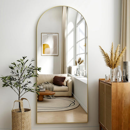Grote Boogspiegel – Volledige Lengte Spiegel – Staande Spiegel – Wandspiegel – Vloerspiegel – Goud Kleur – 181 x 63 cm – Veiligheidsglas Met HD Reflectie