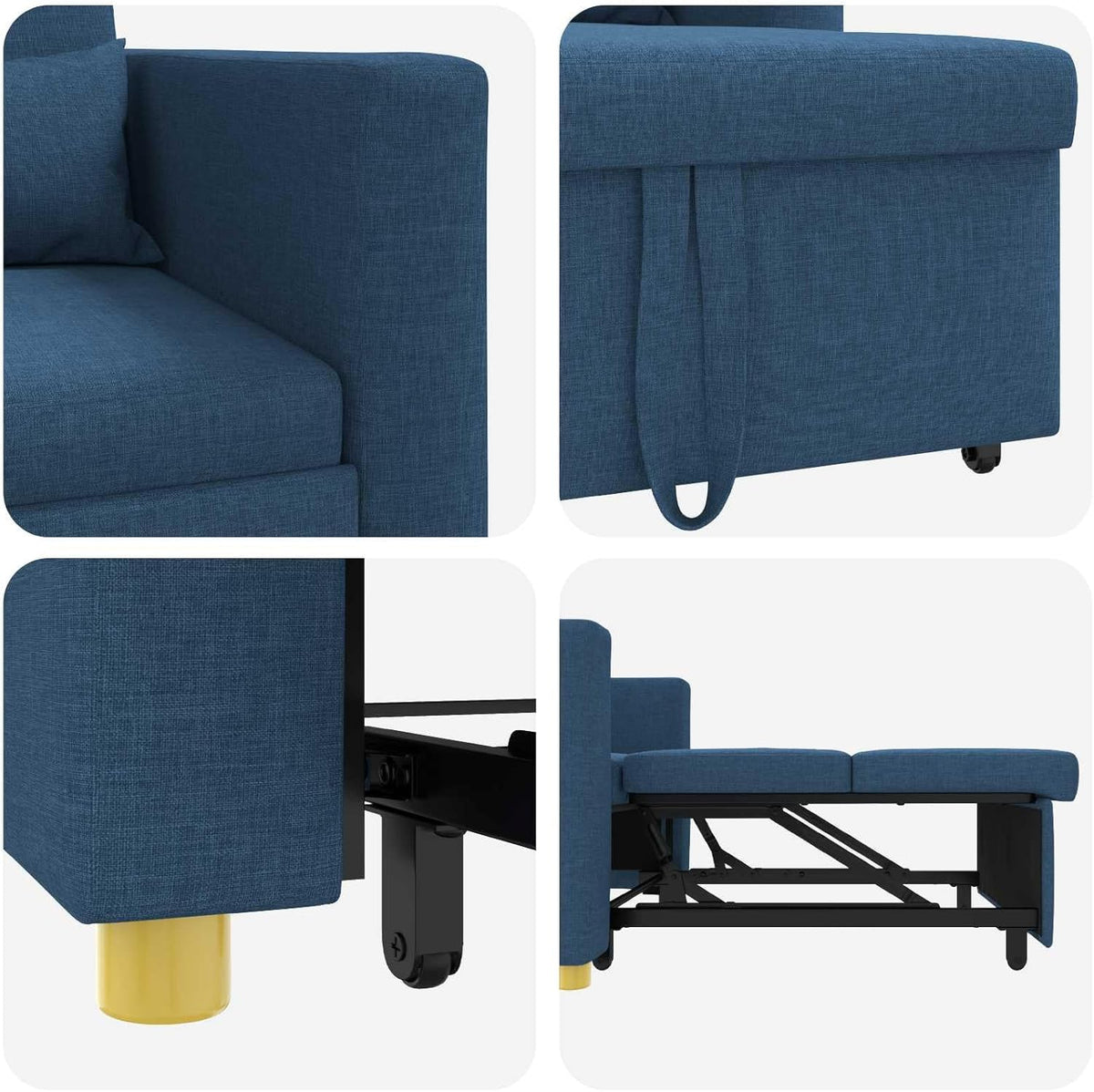 Uitschuifbare slaapbank, eenpersoons blauw, 90 x 165 x 87 cm, stof, Scandinavische stijl, stoel voor woonkamer, slaapkamer, werkkamer, logeerkamer - QUORE