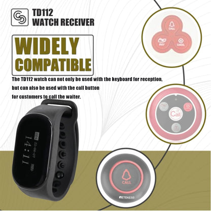 Retekess TD154 Restaurant Pager, Keuken Oproepsysteem, Zender Toetsenbord Ondersteunt Touch Screen, One-Key Calling Functie, 7 Talen Watch for Restaurant Kitchen