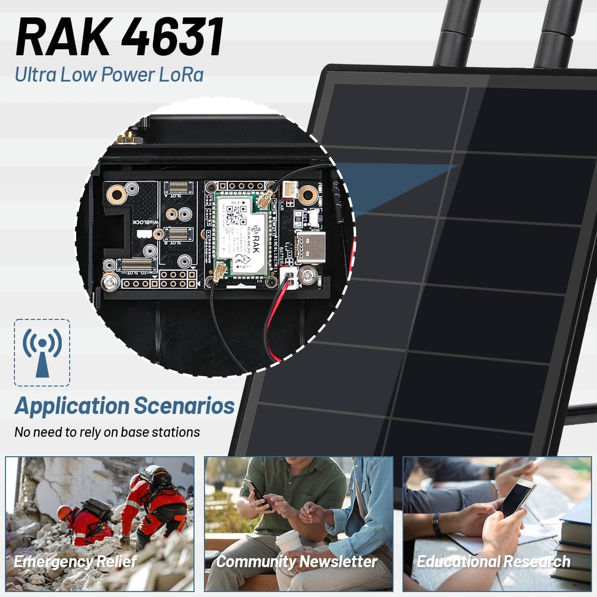 D5 Solar Lora Node Repeater met controller, Lora Module RAK19007 RAK4631 Board en 868 MHz Lora Antenna 2.4g, zonnepaneel ingebouwd in 5000 mAh batterij voor meshtastische radio Lorawan