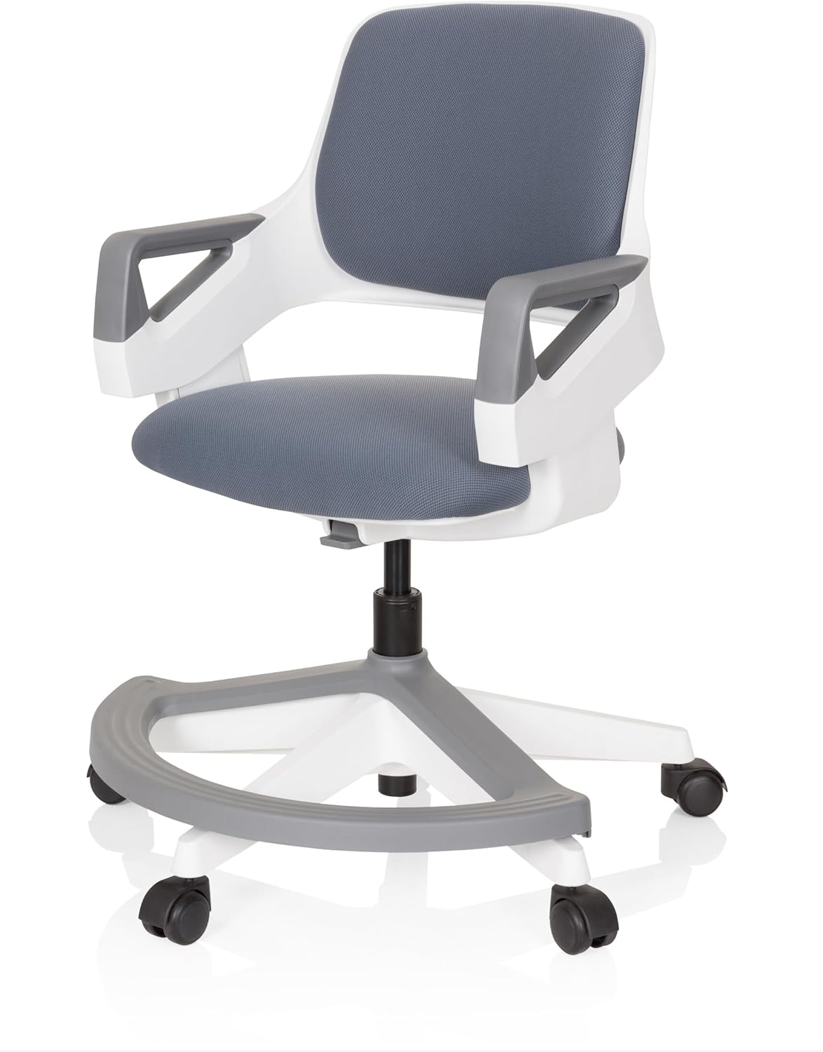 hjh OFFICE 640510 Kid Flex kinder- en tienerstoel van stof, grijs, meegroeiende draaistoel, voetensteun en rugleuning in hoogte verstelbaar